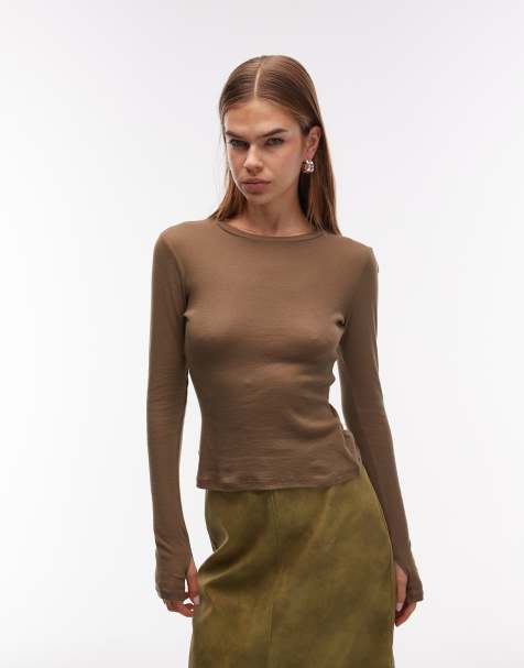 ASOS DESIGN – Olivgrön, åtsmitande topp med tumhål - view 1