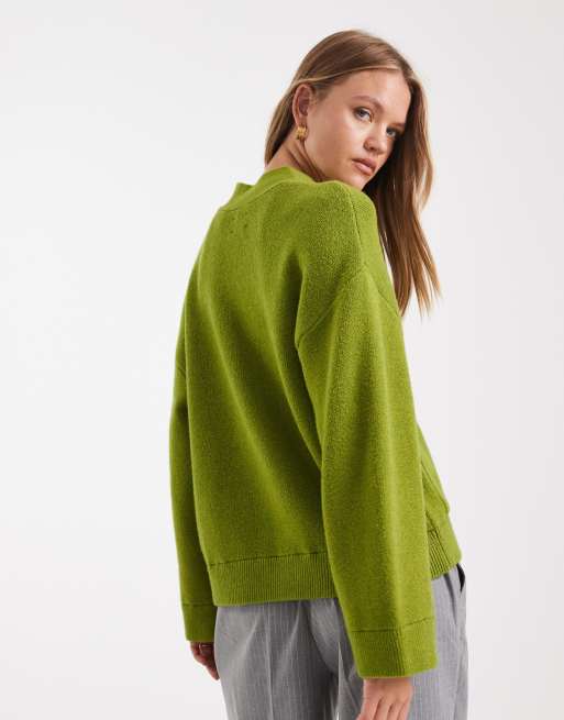 ASOS DESIGN – Olivgrön boyfriend-kofta med knäppning och ficka framtill, 3 av 4