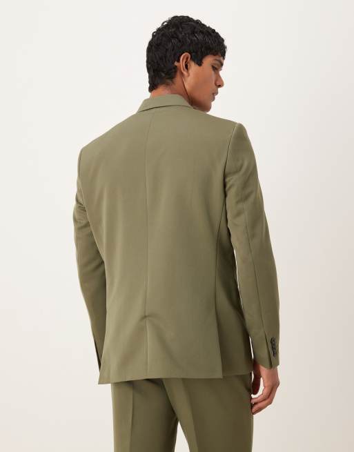 ASOS DESIGN – Olivgrön, dubbelknäppt kavaj i twill med regular fit, del av kostym, 3 av 5
