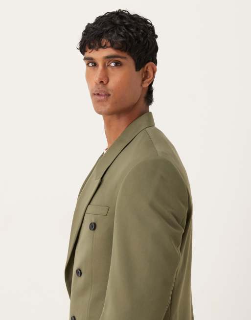 ASOS DESIGN – Olivgrön, dubbelknäppt kavaj i twill med regular fit, del av kostym, 4 av 5