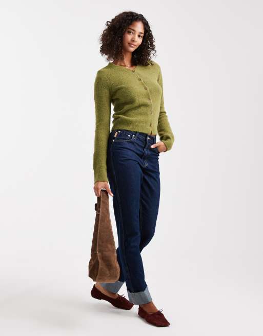 ASOS DESIGN – Olivgrön, figursydd kofta med v-ringning, 2 av 4