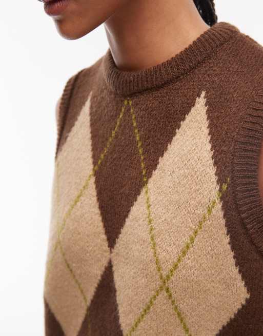 ASOS DESIGN – Olivgrön, fluffigt stickad väst med argylemönster, 3 av 4