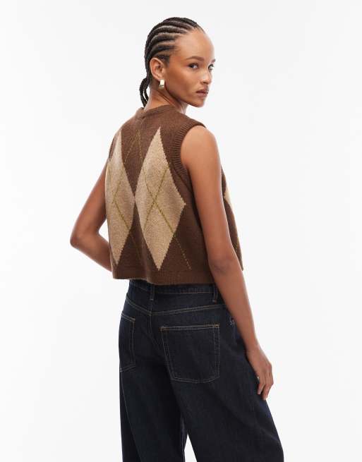 ASOS DESIGN – Olivgrön, fluffigt stickad väst med argylemönster, 4 av 4