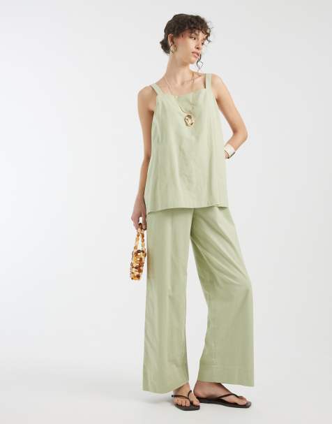 ASOS DESIGN – Olivgrön jumpsuit i två lager med smala axelband - view 1