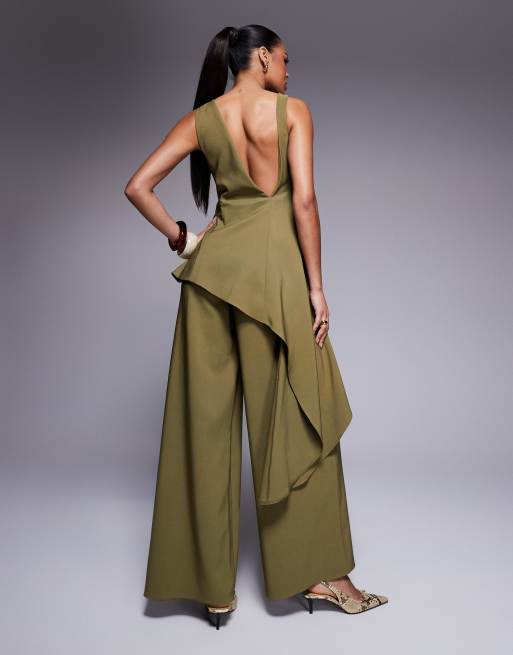 ASOS DESIGN – Olivgrön jumpsuit med snurrat axelband , 4 av 4