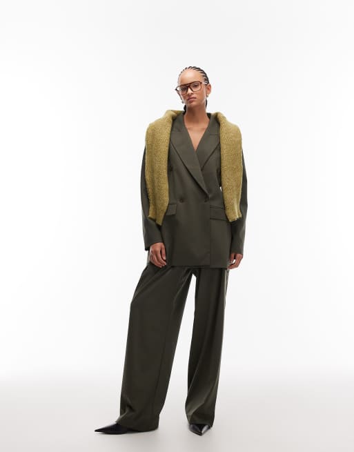 ASOS DESIGN – Olivgrön kavaj med dubbelknäppning och axelvaddar, del av kostym, 2 av 4