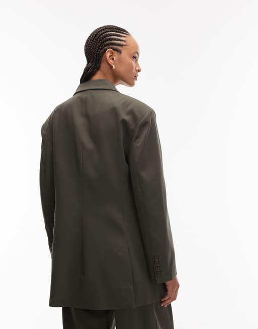 ASOS DESIGN – Olivgrön kavaj med dubbelknäppning och axelvaddar, del av kostym, 4 av 4
