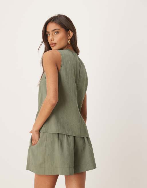 ASOS DESIGN – Olivgrön, krinklad topp, del av set, 3 av 4