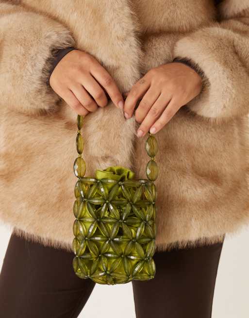 ASOS DESIGN – Olivgrön kuvertväska med pärlor och platt botten, 4 av 4