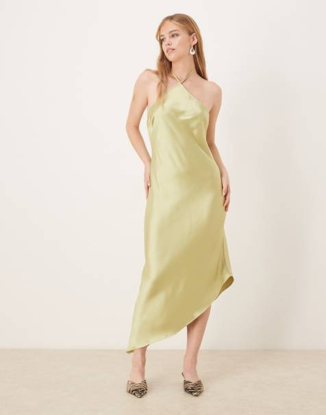 ASOS DESIGN – Olivgrön maxiklänning i satin med halterneck - view 1