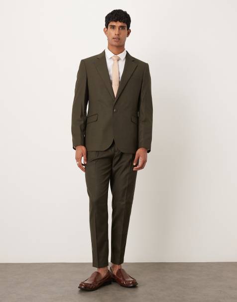 ASOS DESIGN – Olivgrön, melerad, smal kostym - view 1