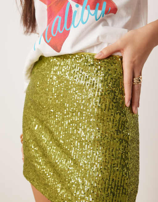 ASOS DESIGN – Olivgrön minikjol med paljetter, 3 av 5
