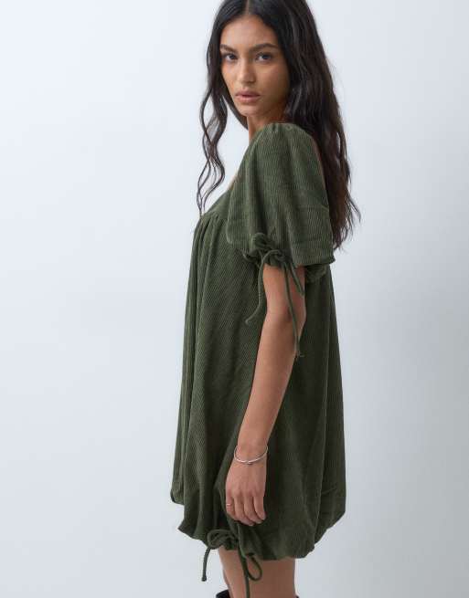 ASOS DESIGN – Olivgrön miniklänning i manchester med fyrkantig halsringning, 5 av 5