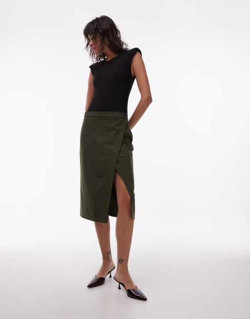 ASOS DESIGN – Olivgrön omlottkjol i udda längd, 3 av 5