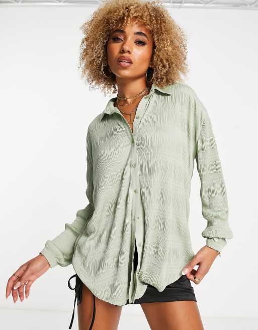 ASOS DESIGN – Olivgrön, plisserad skjorta i oversize, 3 av 4