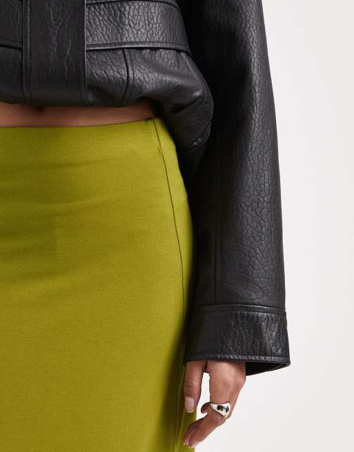 ASOS DESIGN – Olivgrön, rak maxikjol i jersey, 5 av 5