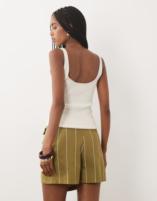 ASOS DESIGN – Olivgrön, randig skort med knäppning , 5 av 5