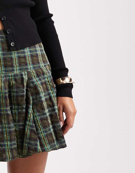 ASOS DESIGN – Olivgrön, rutig minikjol med volym och sänkt midja, 5 av 5