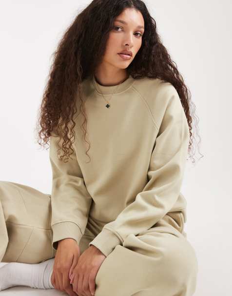 ASOS DESIGN – Olivgrön sweatshirt i oversize med raglanärmar och borstad insida - view 1