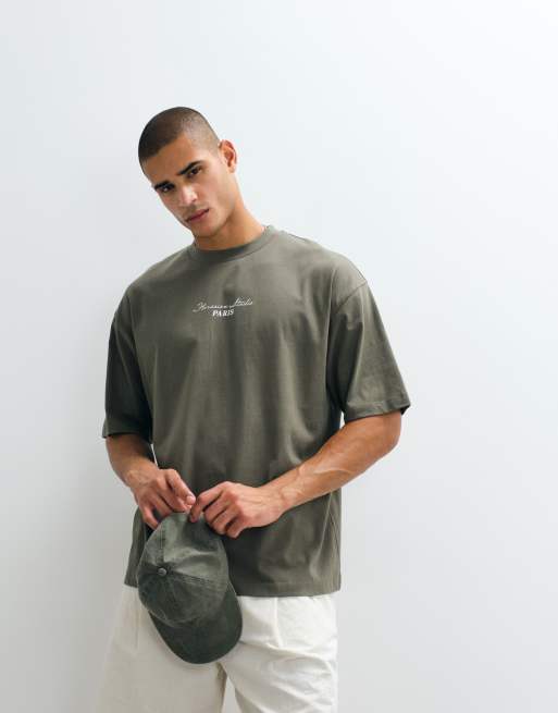 ASOS DESIGN – Olivgrön t-shirt i oversized fit med trantryck, 3 av 5