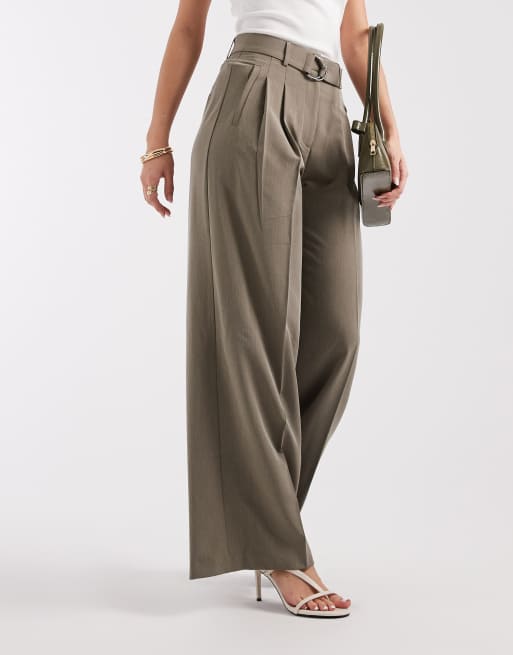ASOS DESIGN – Olivgröna, figursydda byxor med vida ben och skärp, del av set , 2 av 5