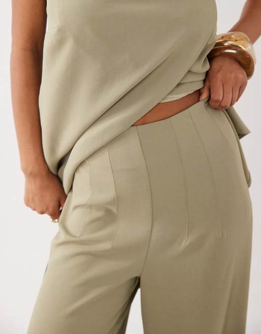ASOS DESIGN – Olivgröna, figursydda palazzobyxor med hög midja och korsettdesign, del av set, 3 av 5