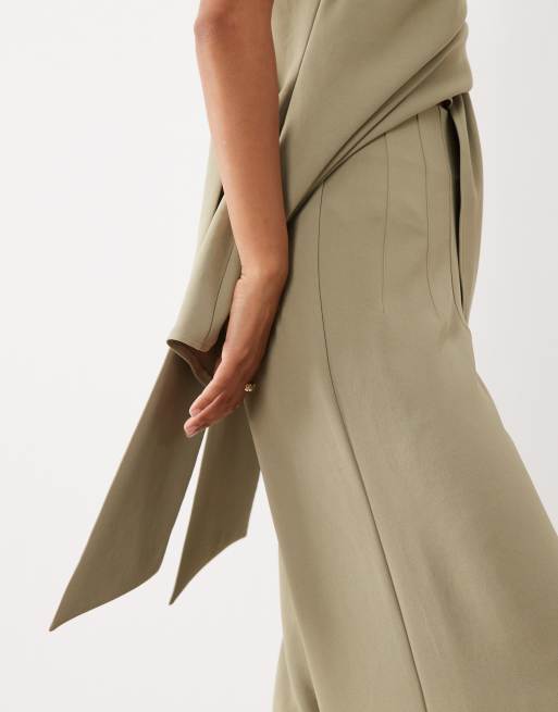 ASOS DESIGN – Olivgröna, figursydda palazzobyxor med hög midja och korsettdesign, del av set, 4 av 5