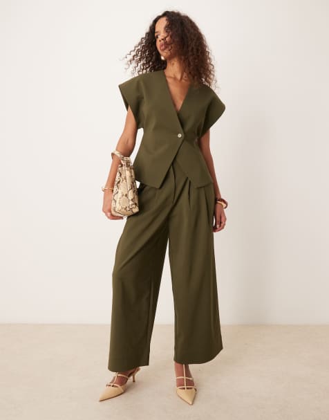 ASOS DESIGN – Olivgröna, korta byxor med justerbar flik i midjan, del av set - view 1