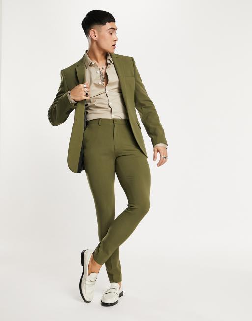 ASOS DESIGN – Olivgröna kostymbyxor i supersmal passform