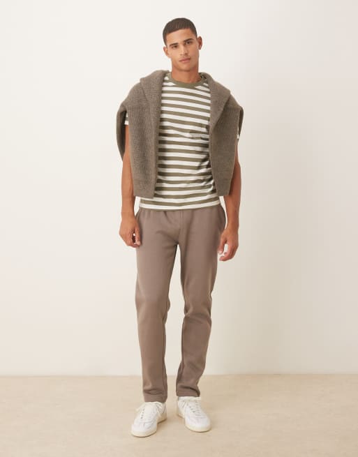 ASOS DESIGN – Olivgröna och naturvit t-shirt med randigt mönster, 2 av 5