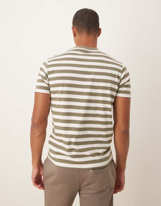 ASOS DESIGN – Olivgröna och naturvit t-shirt med randigt mönster, 3 av 5