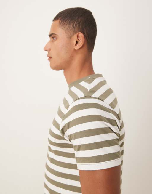 ASOS DESIGN – Olivgröna och naturvit t-shirt med randigt mönster, 4 av 5