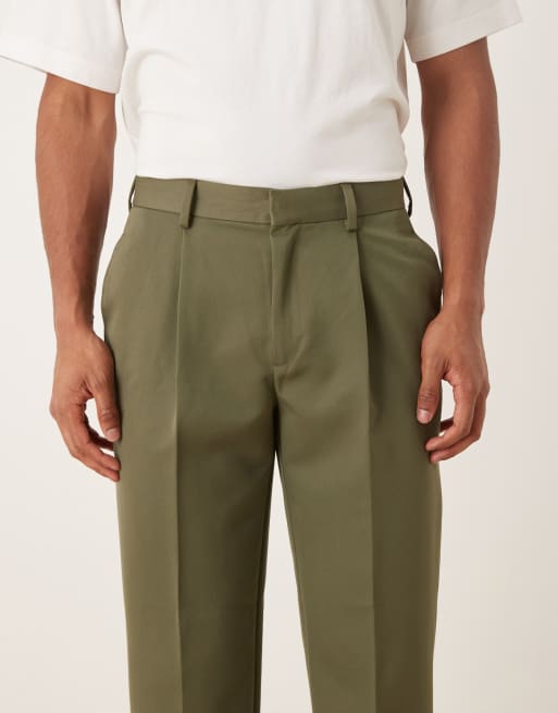 ASOS DESIGN – Olivgröna, raka kostymbyxor i twill, del av kostym, 4 av 5