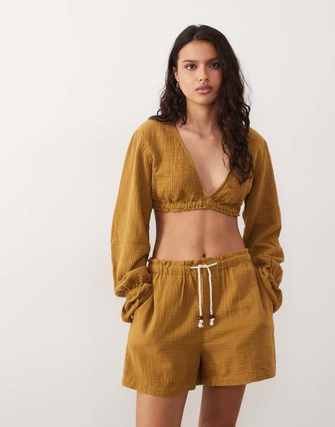 ASOS DESIGN – Olivgröna shorts i tunn väv i dra på-modell och snörknytning, del av set - view 1