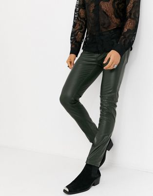 ASOS DESIGN – Olivgröna skinny jeans i läderimitation