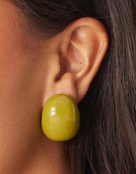 ASOS DESIGN – Olivgröna, stora stiftörhängen med bubblig, oval design - view 1