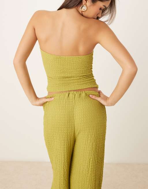 ASOS DESIGN – Olivgröna, strukturerade byxor med vida ben, del av set, 5 av 5