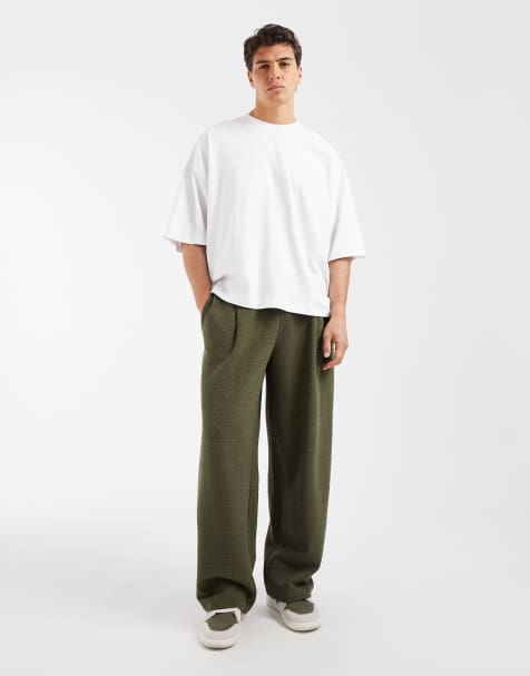 ASOS DESIGN – Olivgröna, texturerade mjukisbyxor med crosshatch-mönster och ballongben - view 1