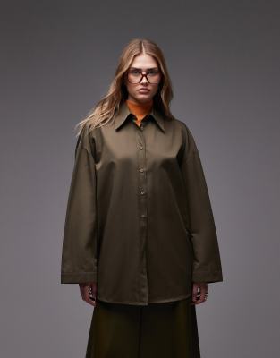 ASOS DESIGN - Olivgrüne Oversize-Hemdjacke aus Baumwolle