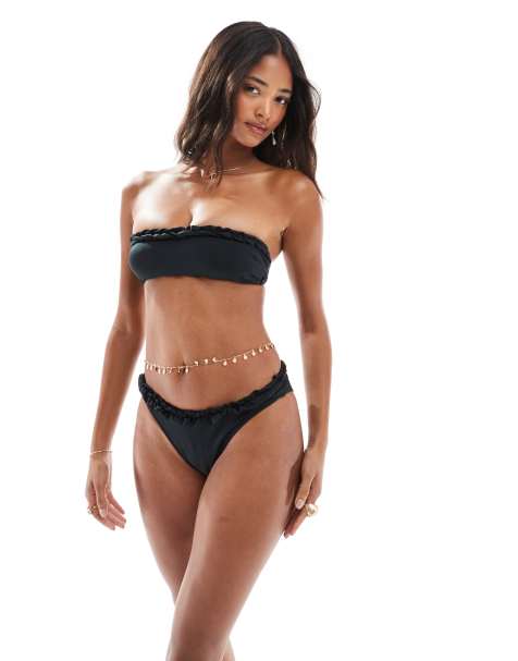 ASOS DESIGN Olivia high waist high leg sculpting bikini bottom in black - view 1