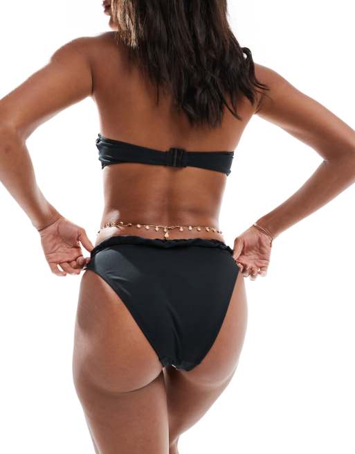 ASOS DESIGN Olivia high waist high leg sculpting bikini bottoms in black, 3 of 4