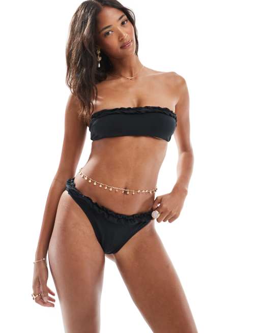 ASOS DESIGN Olivia high waist high leg sculpting bikini bottoms in black, 4 of 4