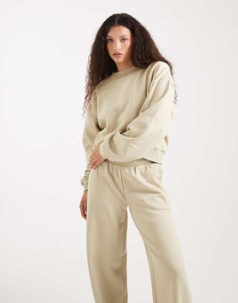 ASOS DESIGN balloon sleeve brushback sweatshirt in olive green