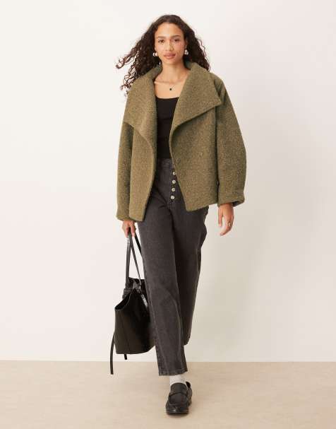 ASOS DESIGN cosy funnel neck oversized jacket in olive
