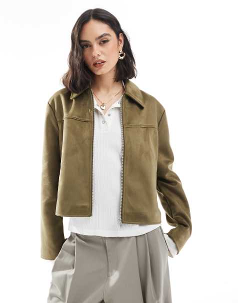 ASOS DESIGN – Oliwkowa kurtka z kołnierzem z imitacji zamszu - view 1