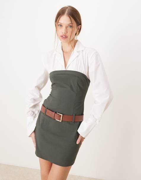 ASOS DESIGN – Oliwkowa sukienka koszulowa mini 2 w 1 z paskiem - view 1
