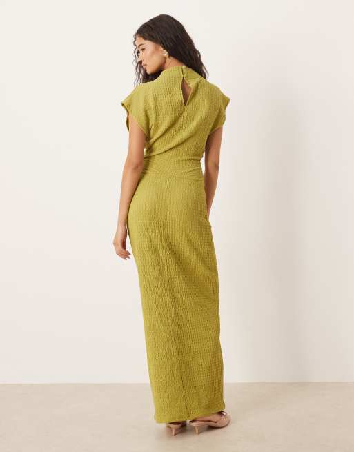 ASOS DESIGN – Oliwkowa sukienka maxi z drapowanymi rękawami, 3 z 4