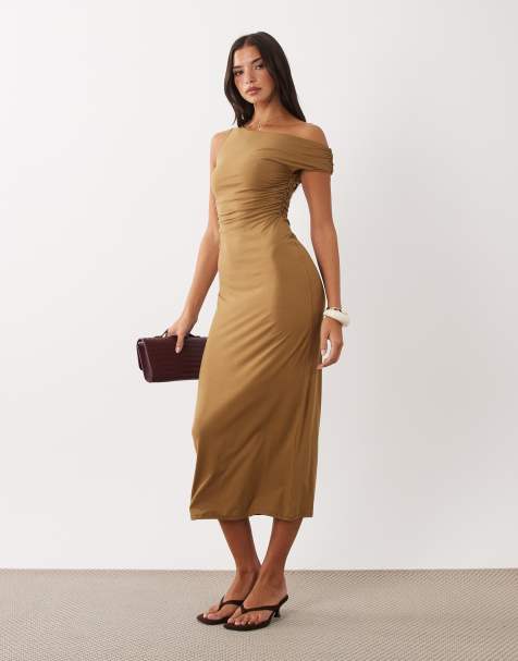 ASOS DESIGN – Oliwkowa sukienka maxi ze skręconym rękawkiem - view 1