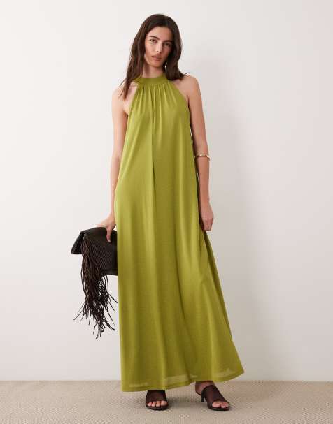 ASOS DESIGN – Oliwkowa trapezowa sukienka z siateczki z wiązaniem - view 1