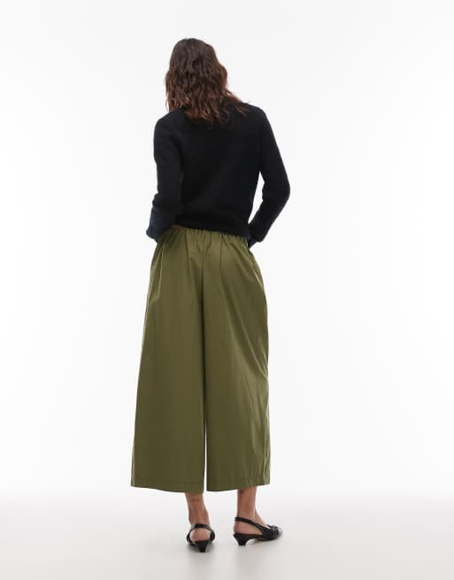 ASOS DESIGN – Oliwkowe kuloty z bawełny z bardzo szerokimi nogawkami, 5 z 5